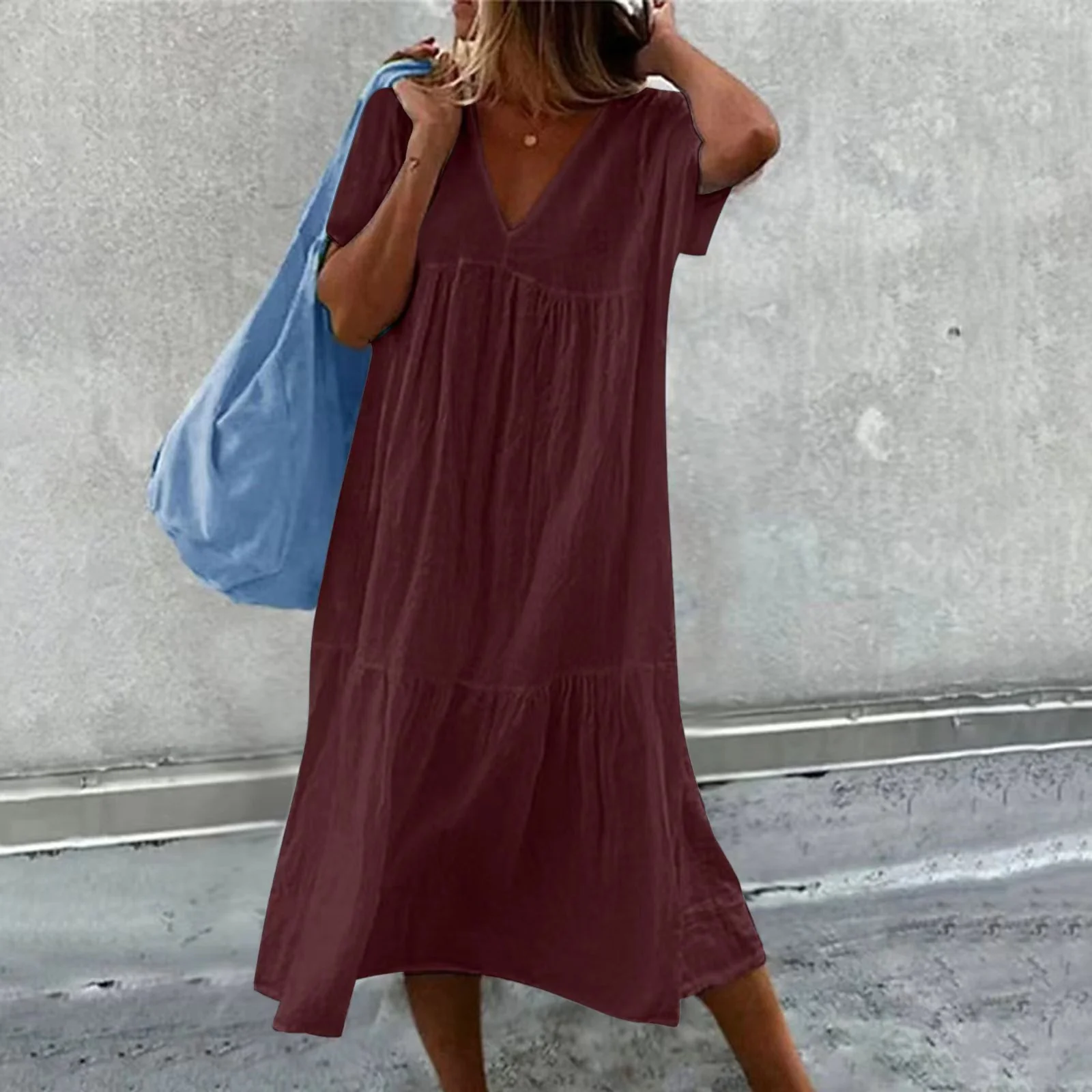 Women’s Summer Loose-Fit V-Neck Midi Dress