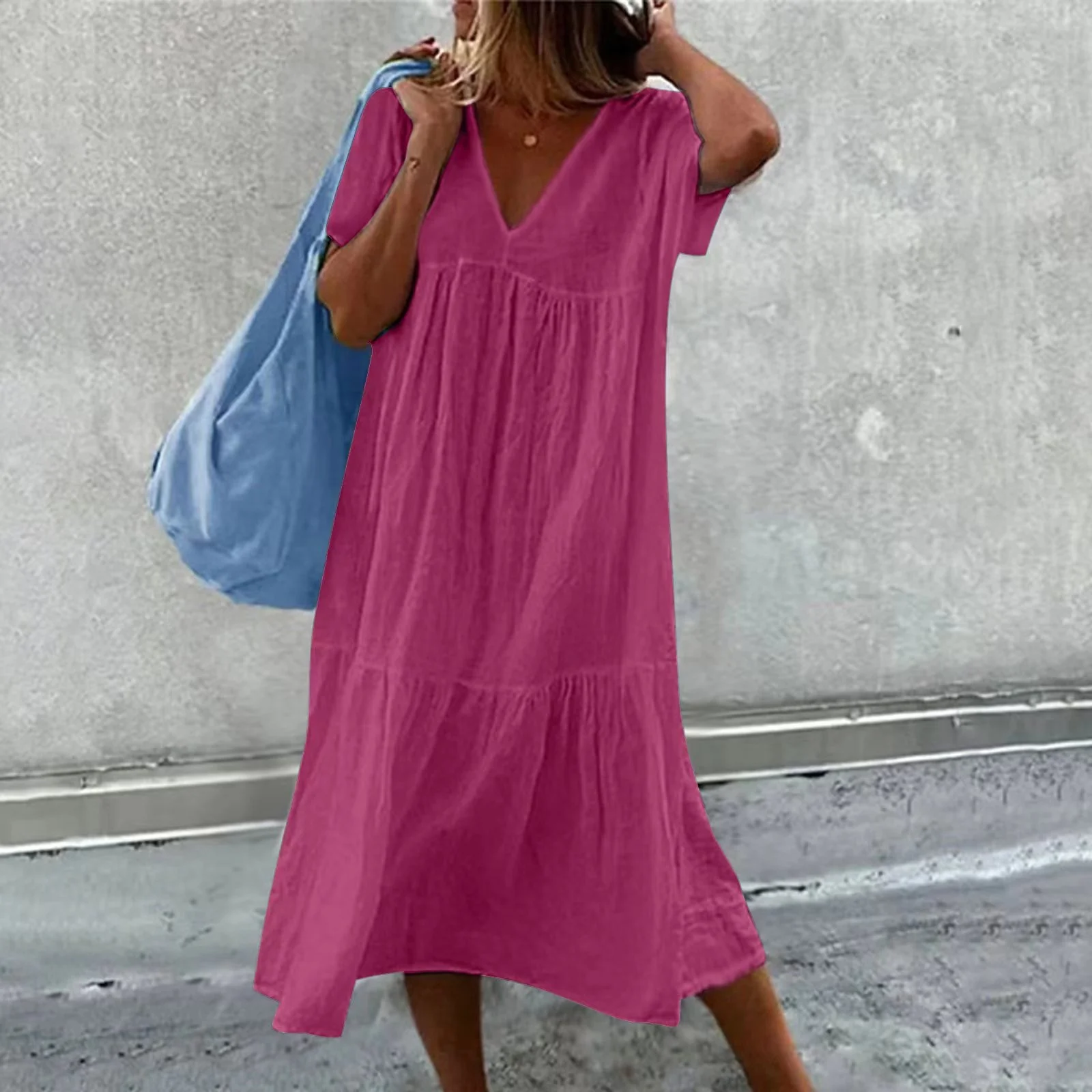 Women’s Summer Loose-Fit V-Neck Midi Dress