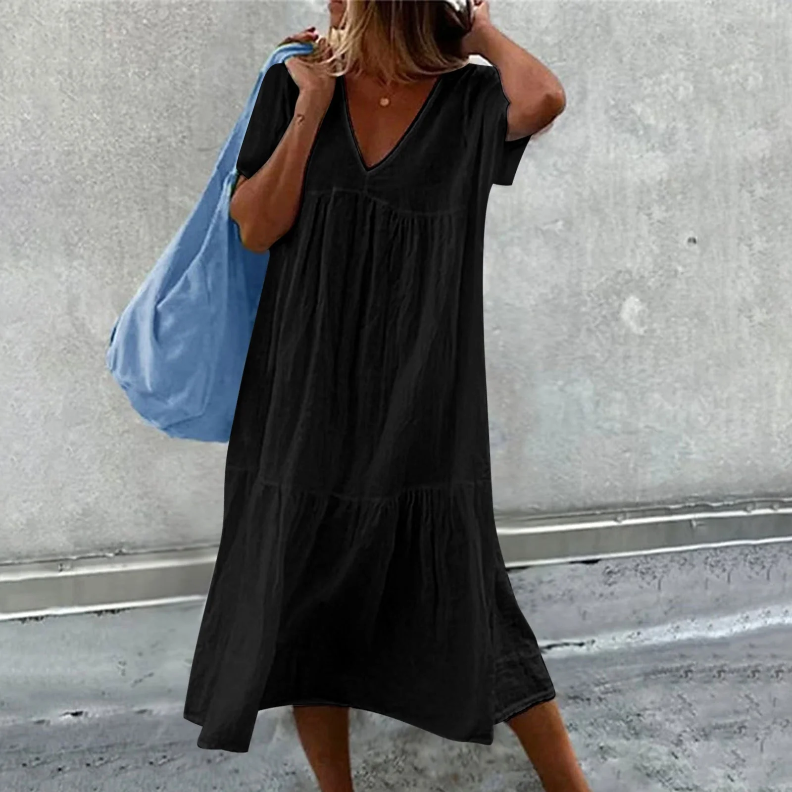 Women’s Summer Loose-Fit V-Neck Midi Dress