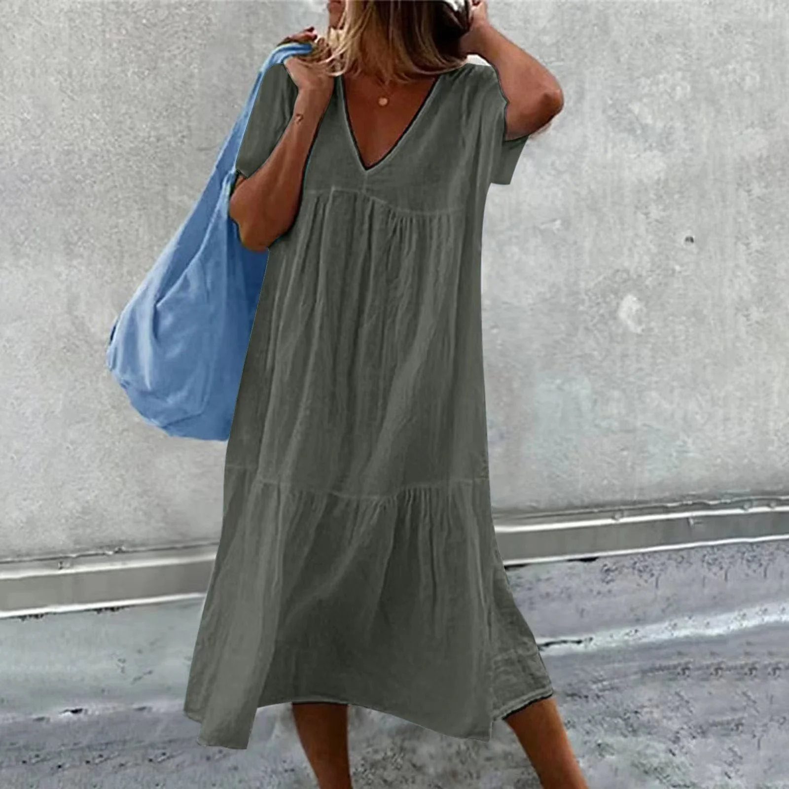 Women’s Summer Loose-Fit V-Neck Midi Dress