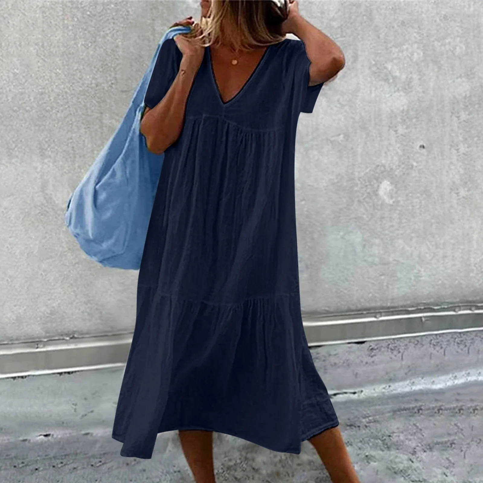 Women’s Summer Loose-Fit V-Neck Midi Dress