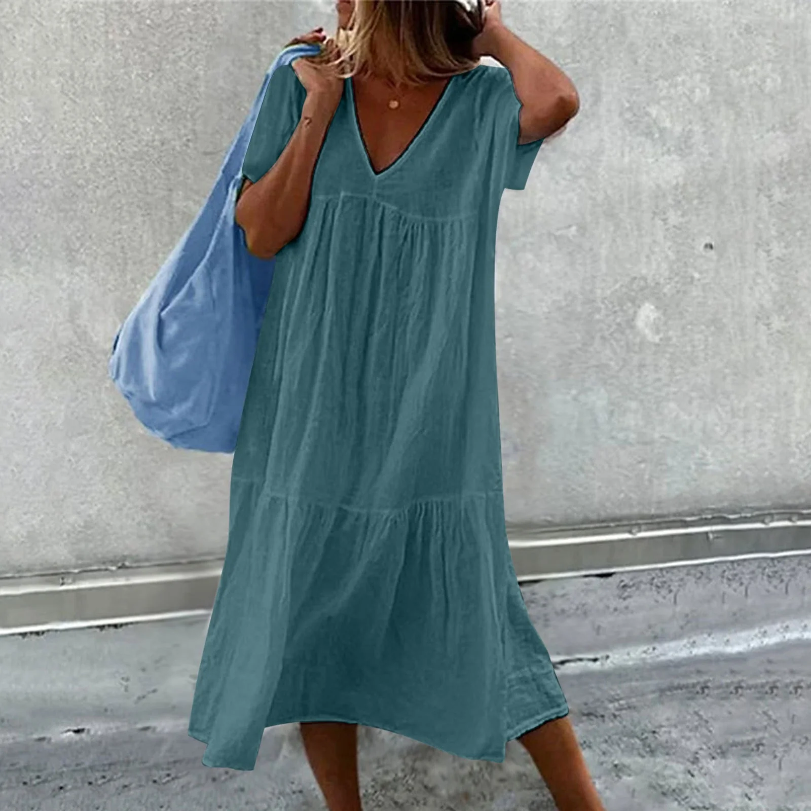 Women’s Summer Loose-Fit V-Neck Midi Dress