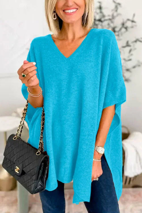 Women’s Fall Knit Poncho Sweater – V-Neck