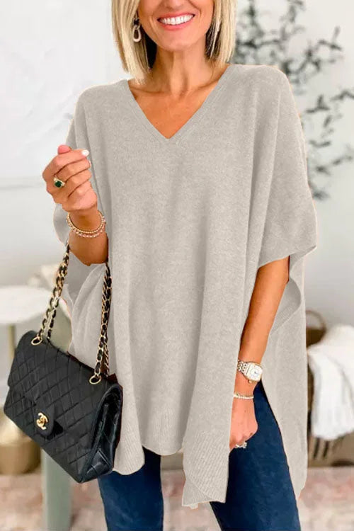 Women’s Fall Knit Poncho Sweater – V-Neck