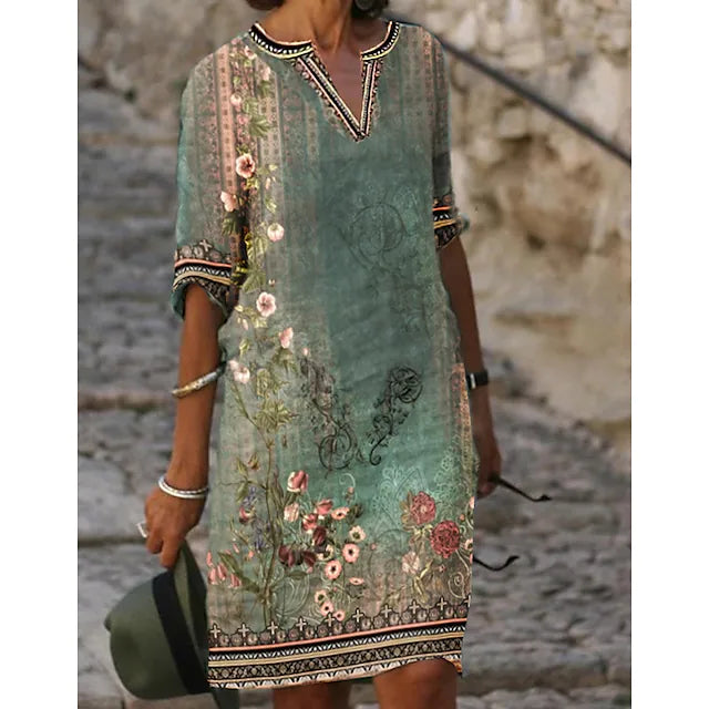 Women’s Boho Floral Print Tunic Dress