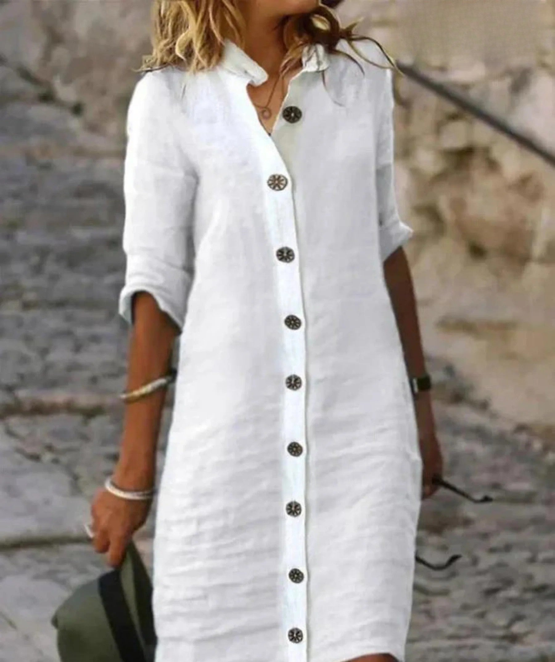 Women’s Spring Linen Shirt Dress with Button Detail