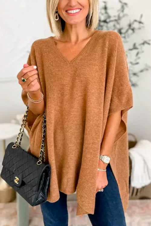 Women’s Fall Knit Poncho Sweater – V-Neck