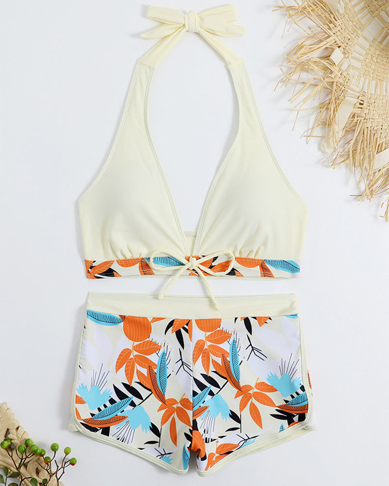 High Waist Swimsuit - Stylish Patchwork Design