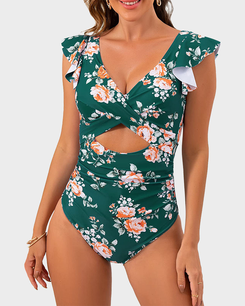 Ruffle Cut-Out Swimsuit
