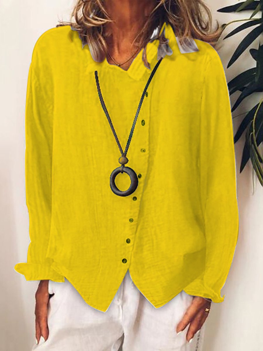 Women’s Casual Linen Button-Up Blouse with Long Sleeves