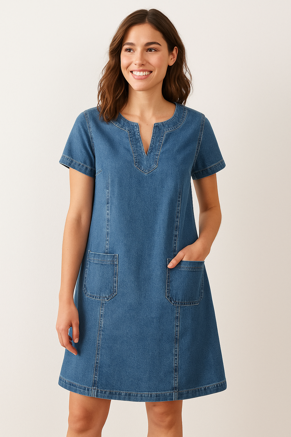 Women’s Denim Shift Dress with Short Sleeves