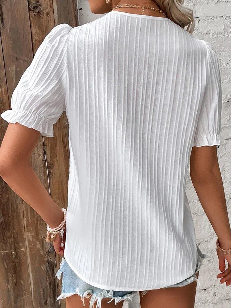 Women’s White Textured Lace Trim Blouse