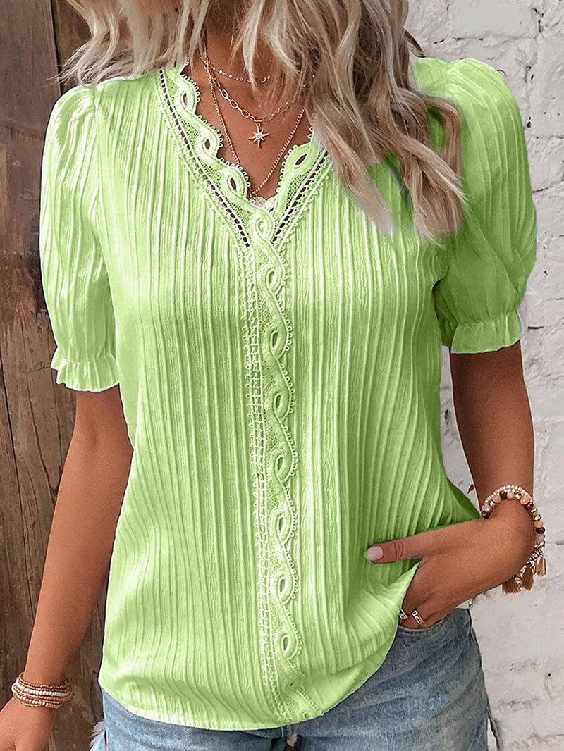 Women’s White Textured Lace Trim Blouse