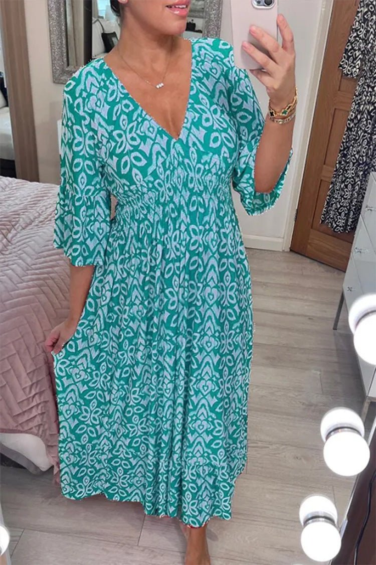 Women’s Boho Print V-Neck Maxi Dress