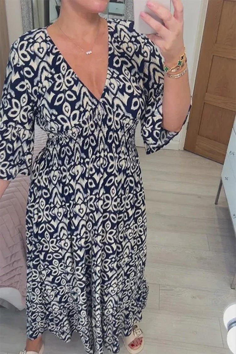 Women’s Boho Print V-Neck Maxi Dress