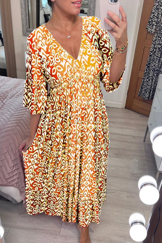 Women’s Boho Print V-Neck Maxi Dress