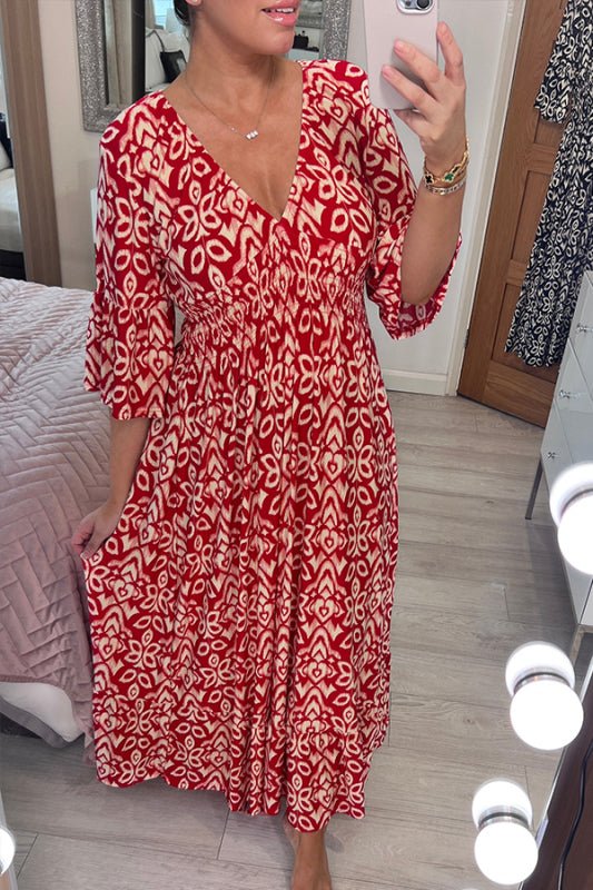 Women’s Boho Print V-Neck Maxi Dress