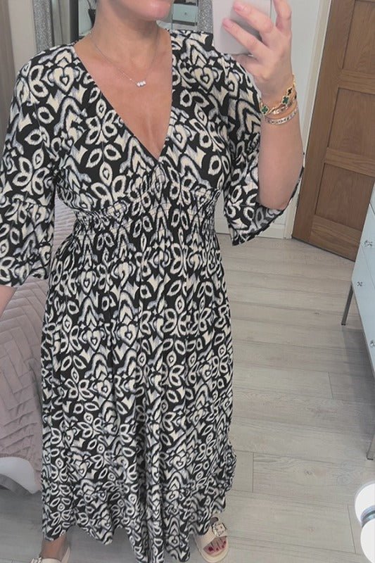 Women’s Boho Print V-Neck Maxi Dress