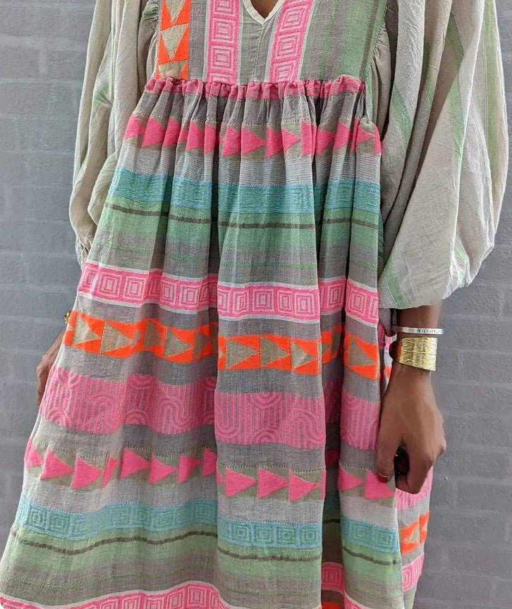 Women’s Boho V-Neck Maxi Dress with Balloon Sleeves