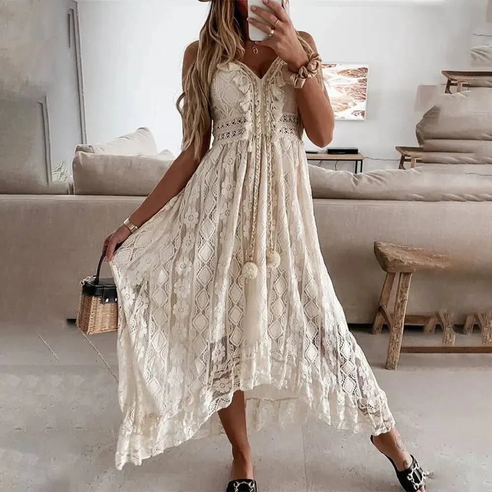 Women’s Boho Lace Spaghetti Strap Midi Dress