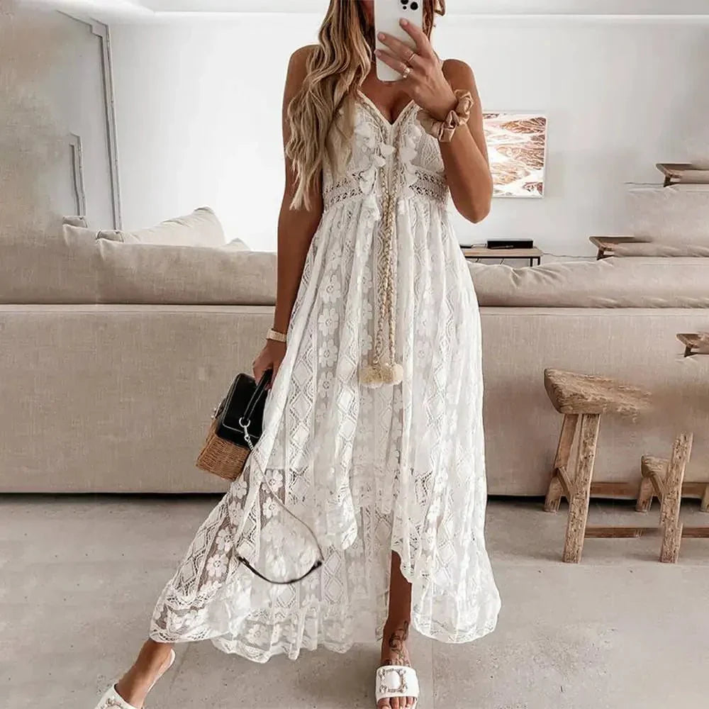 Women’s Boho Lace Spaghetti Strap Midi Dress