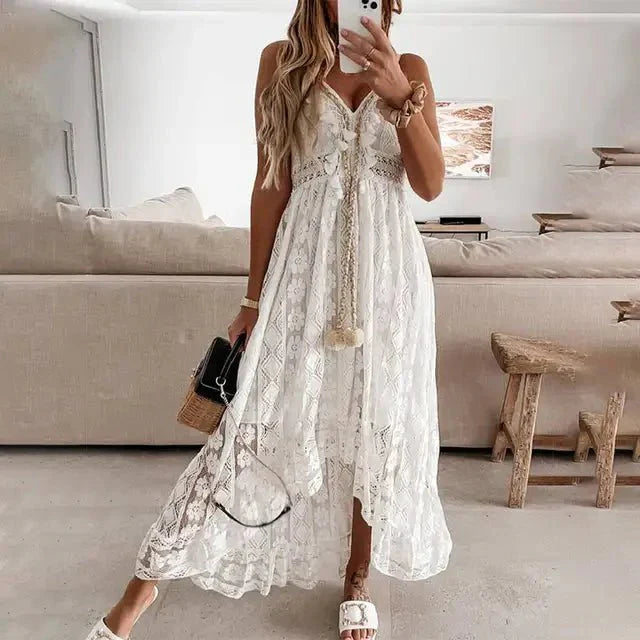 Women’s Boho Lace Spaghetti Strap Midi Dress