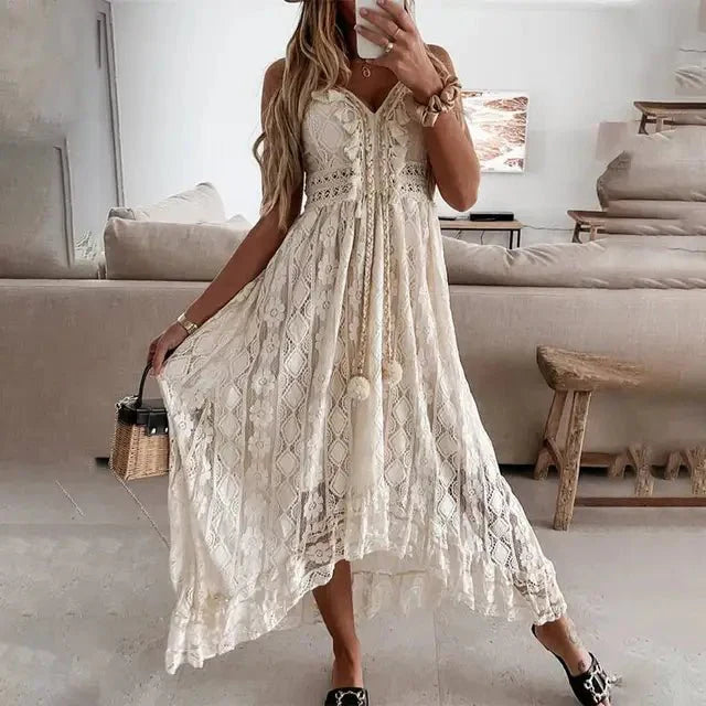 Women’s Boho Lace Spaghetti Strap Midi Dress