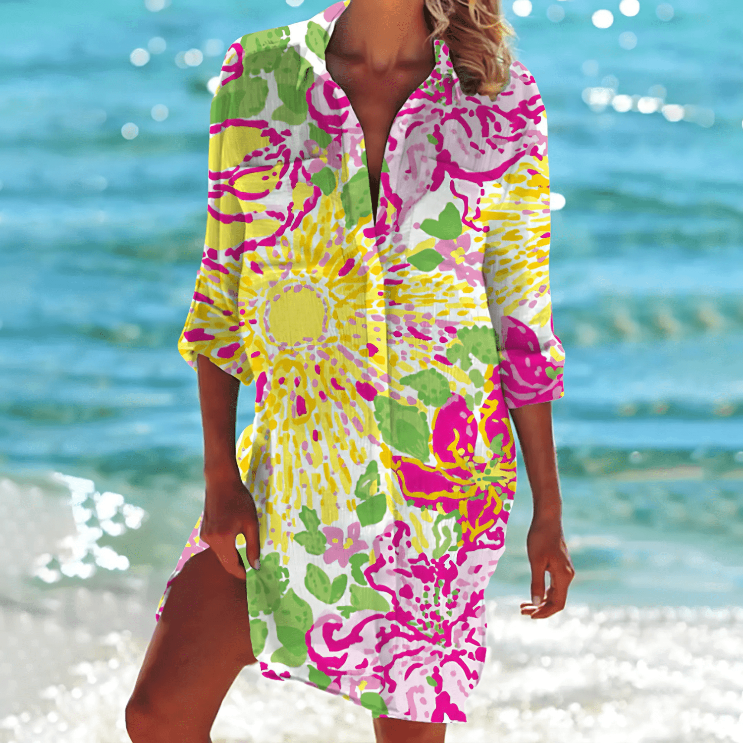 Women’s Colourful Tie-Dye Beach Shirt Dress
