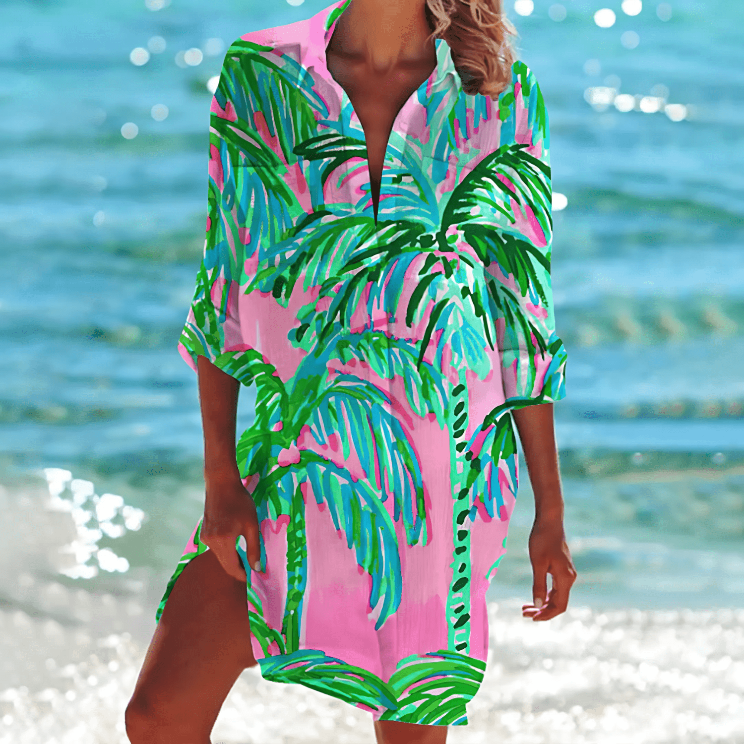 Women’s Colourful Tie-Dye Beach Shirt Dress