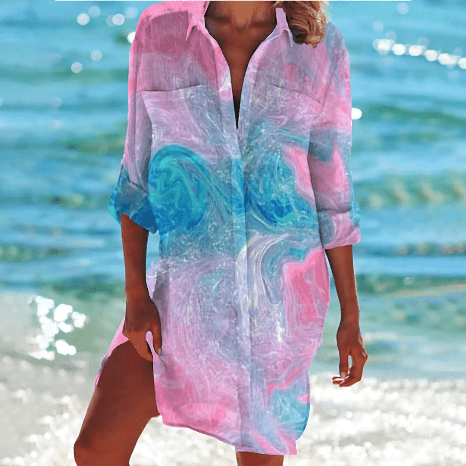 Women’s Colourful Tie-Dye Beach Shirt Dress