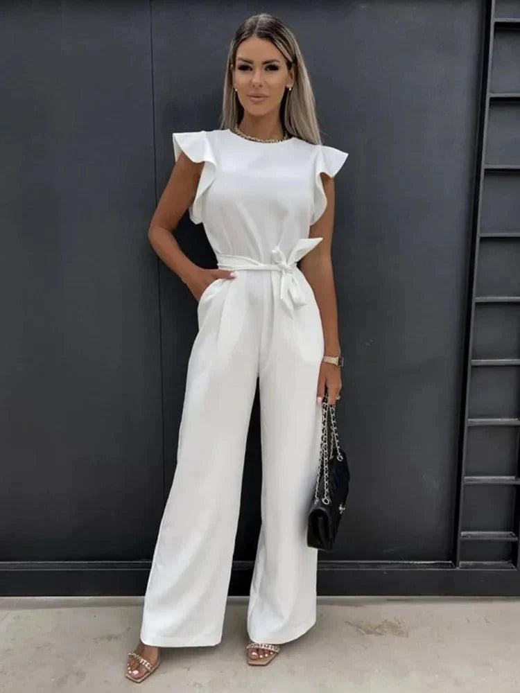 Women’s Elegant Wide-Leg Belted Jumpsuit