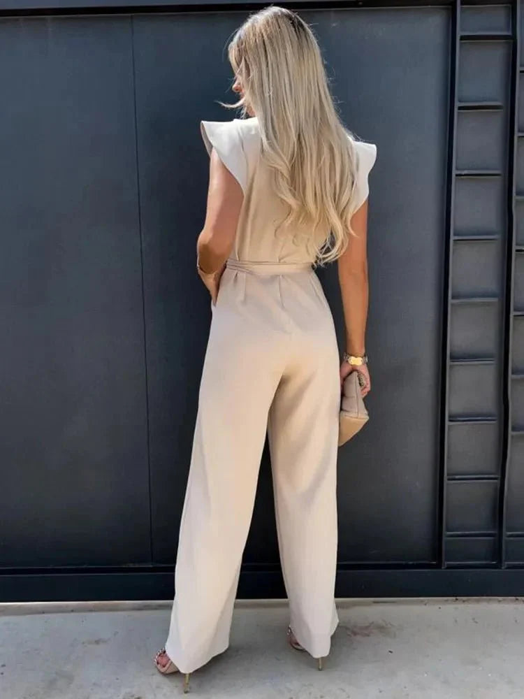 Women’s Elegant Wide-Leg Belted Jumpsuit