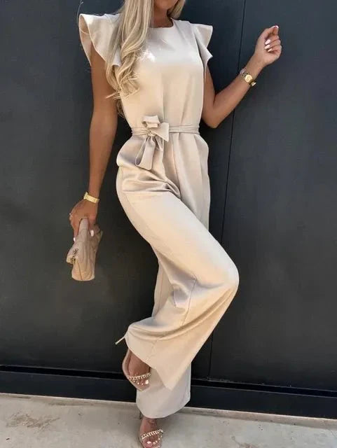 Women’s Elegant Wide-Leg Belted Jumpsuit