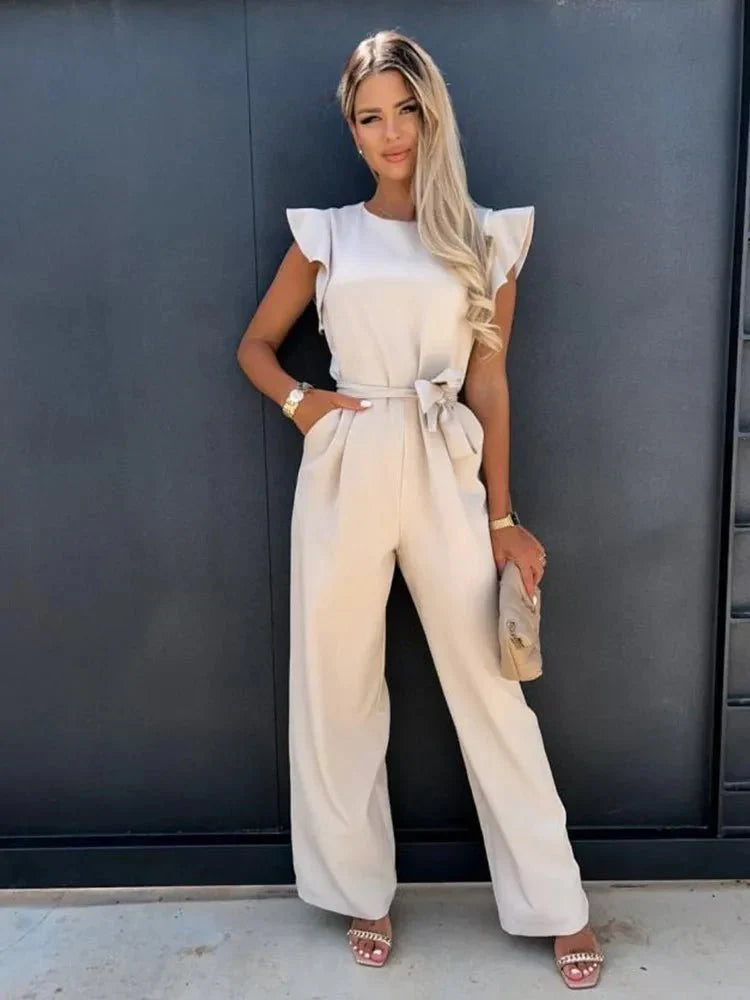Women’s Elegant Wide-Leg Belted Jumpsuit
