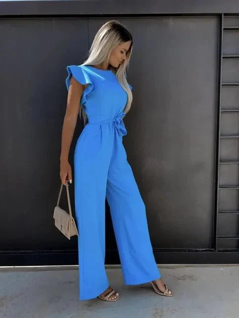 Women’s Elegant Wide-Leg Belted Jumpsuit