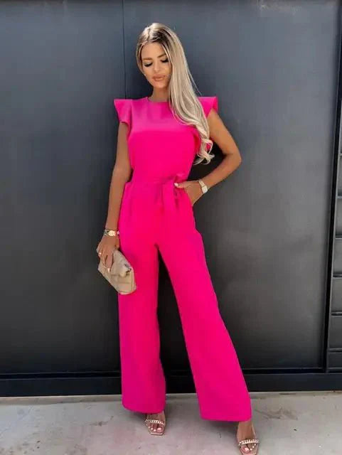 Women’s Elegant Wide-Leg Belted Jumpsuit