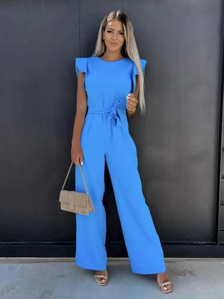 Women’s Elegant Wide-Leg Belted Jumpsuit