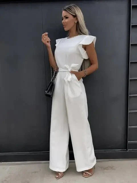 Women’s Elegant Wide-Leg Belted Jumpsuit