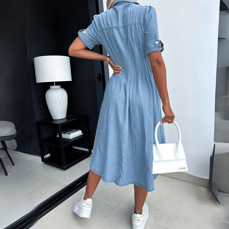 Women’s Casual Denim Shirt Dress with Buttons