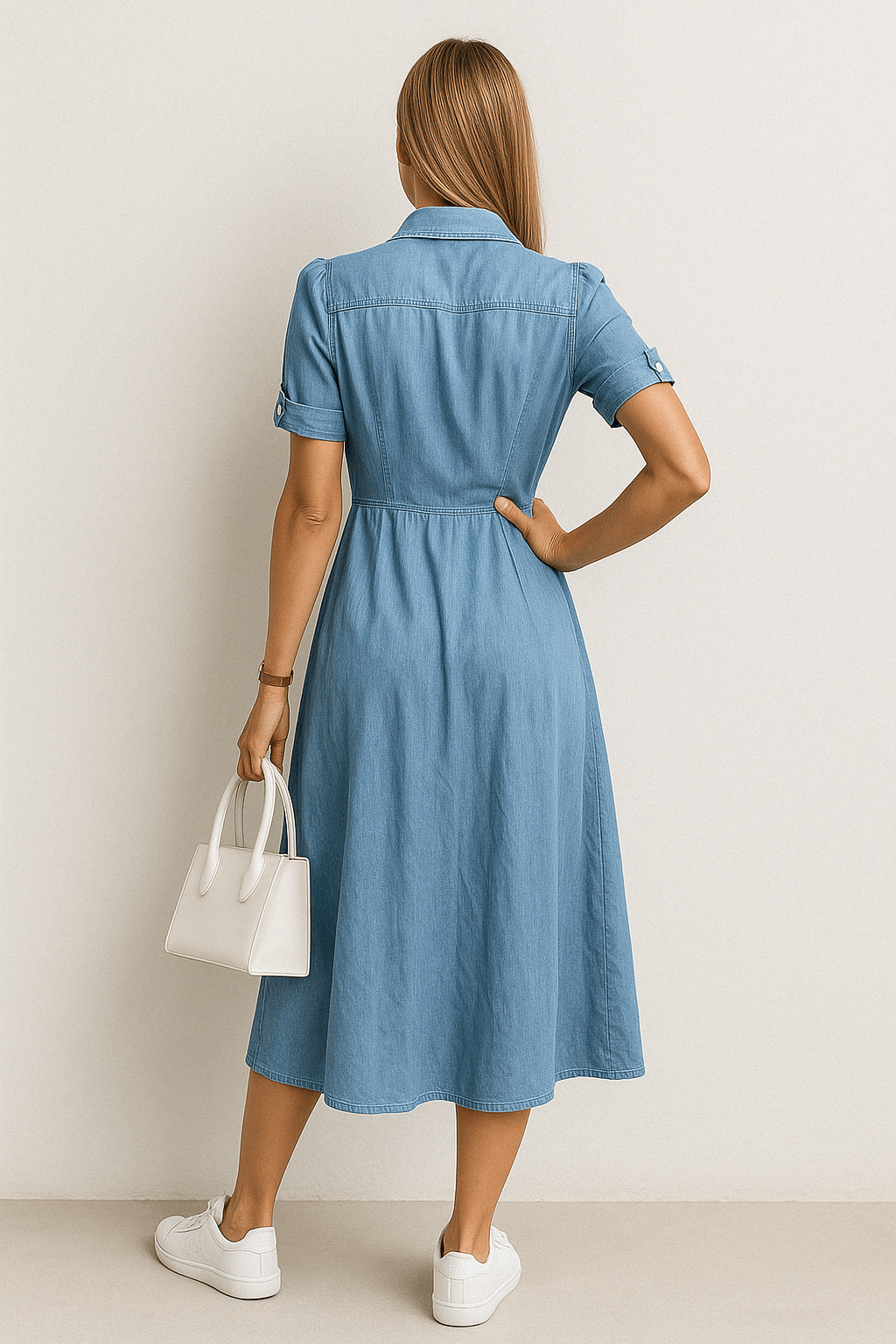 Women’s Casual Denim Shirt Dress with Buttons