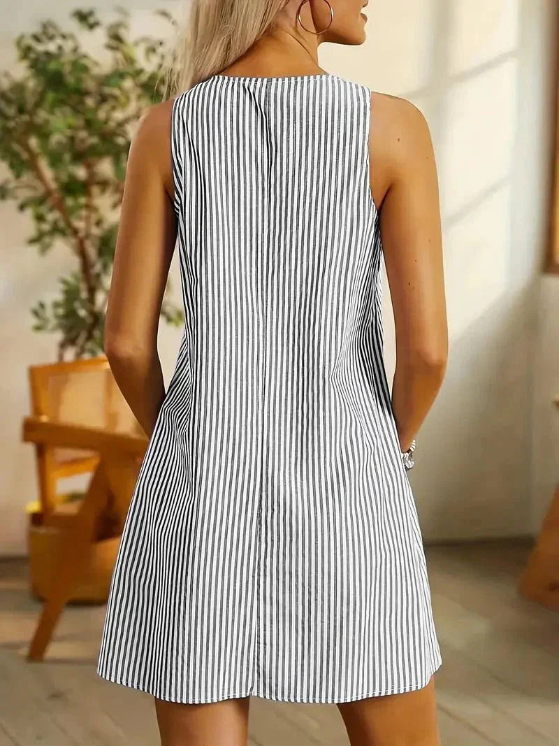 Women’s Striped Button Strap Mini Dress