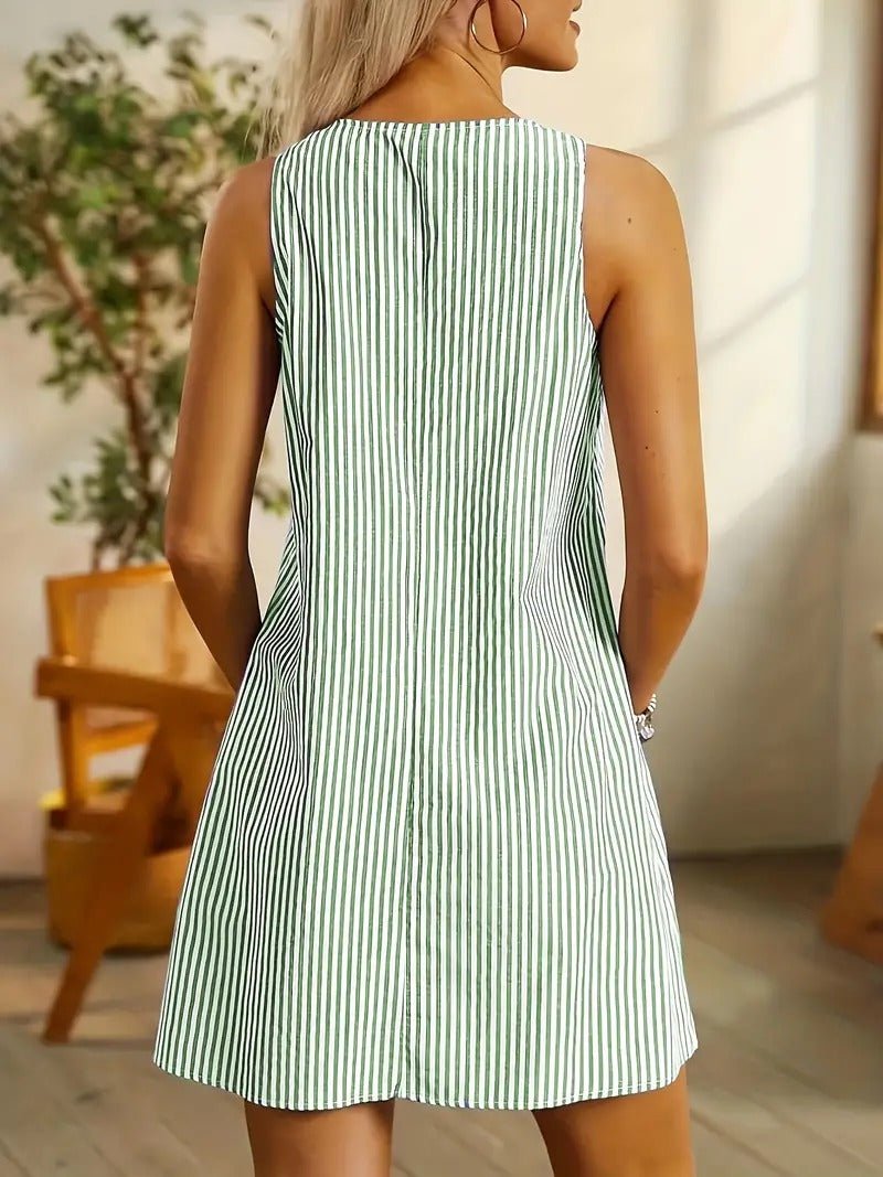 Women’s Striped Button Strap Mini Dress