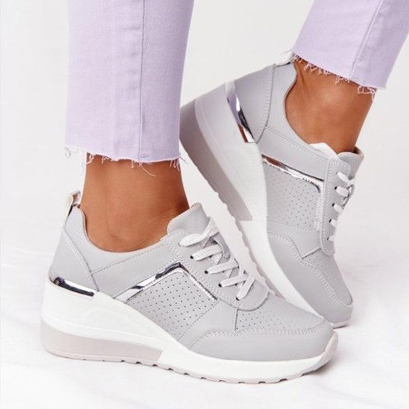 Women’s Casual Wedge Sneakers with Metallic Detail