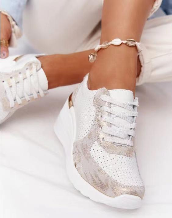 Women’s Casual Wedge Sneakers with Metallic Detail