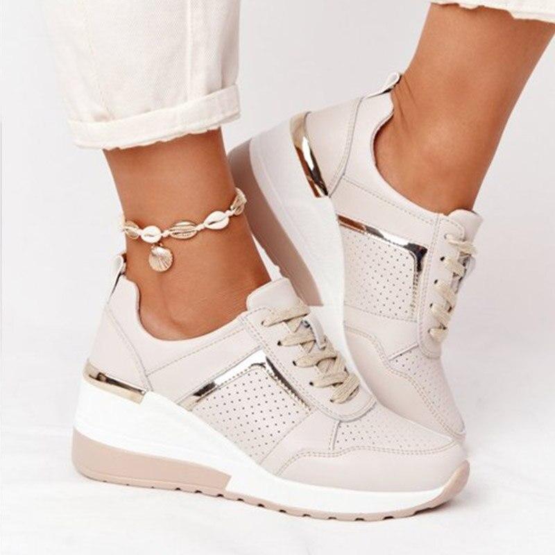 Women’s Casual Wedge Sneakers with Metallic Detail