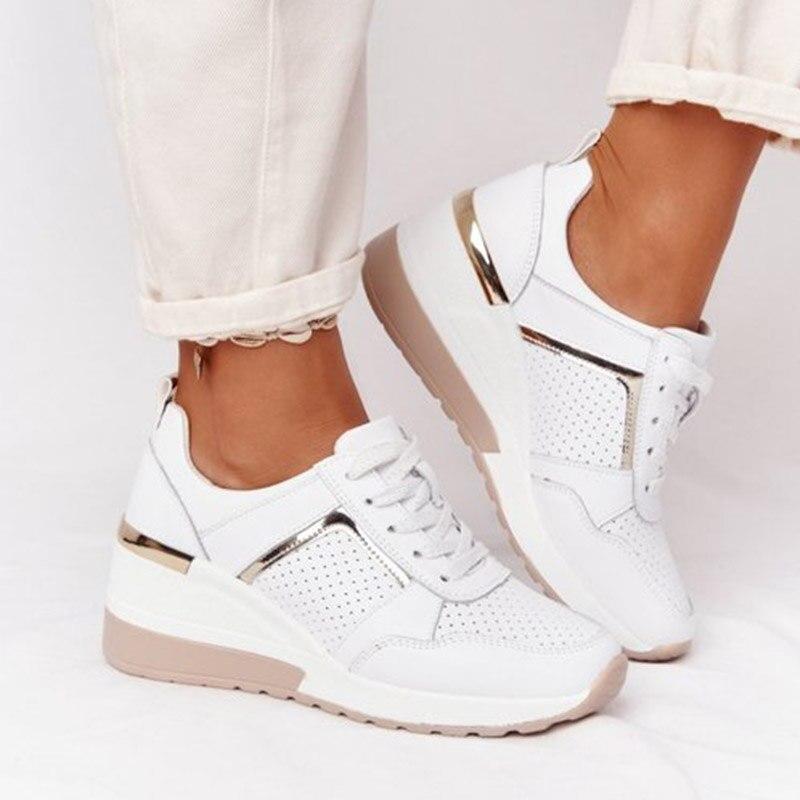 Women’s Casual Wedge Sneakers with Metallic Detail