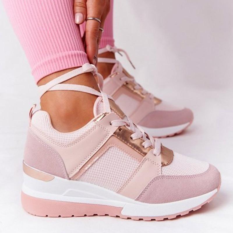 Women’s Casual Wedge Sneakers with Metallic Detail