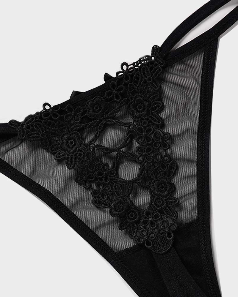 Lace-Trim V-String Elegant Mesh Comfort
