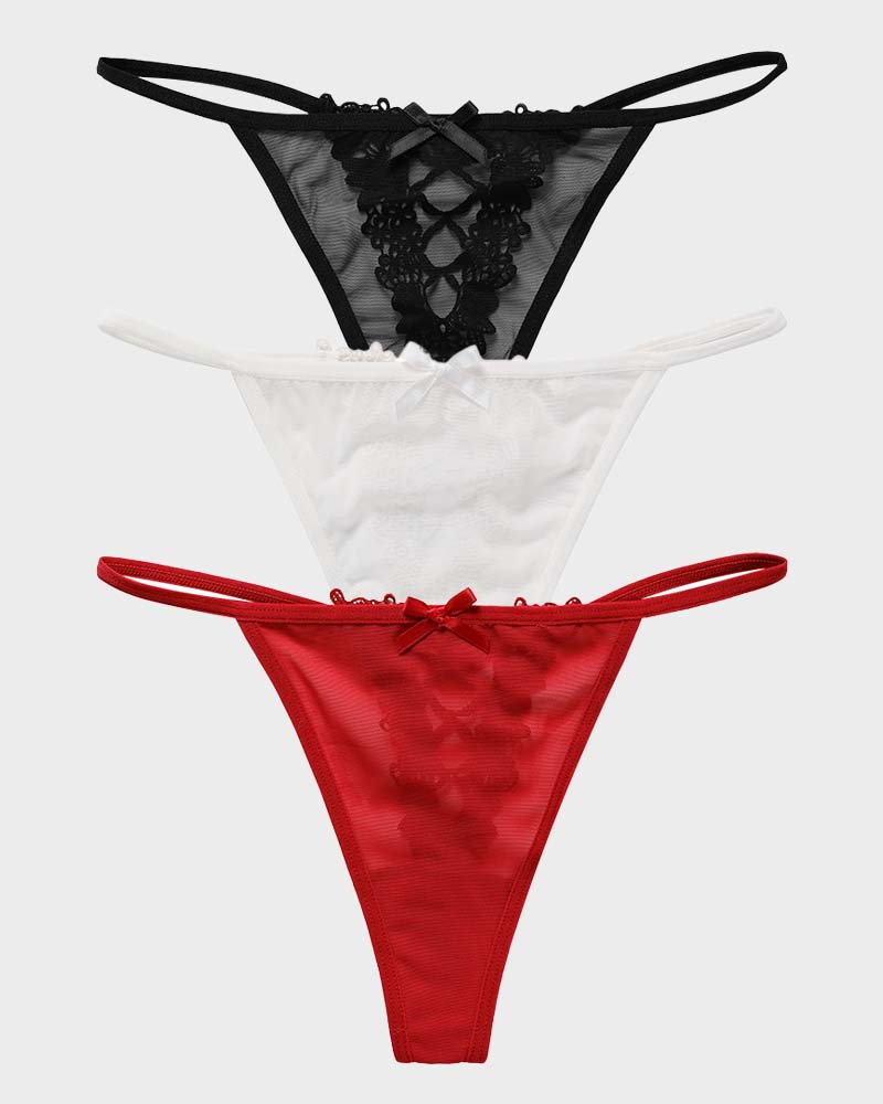 Lace-Trim V-String Elegant Mesh Comfort