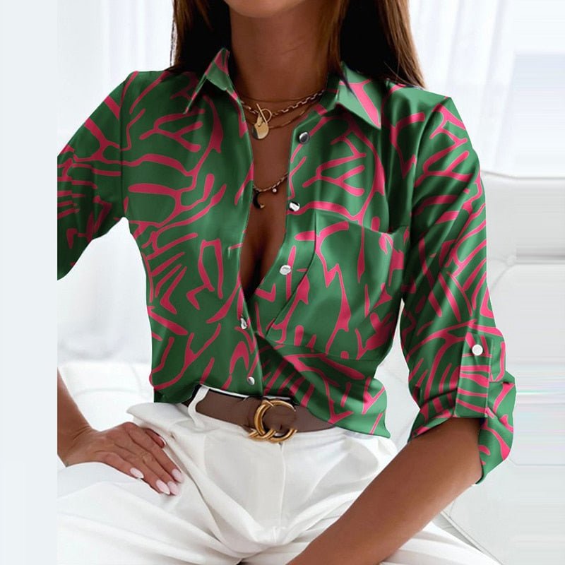 Women’s Elegant Printed Button Blouse